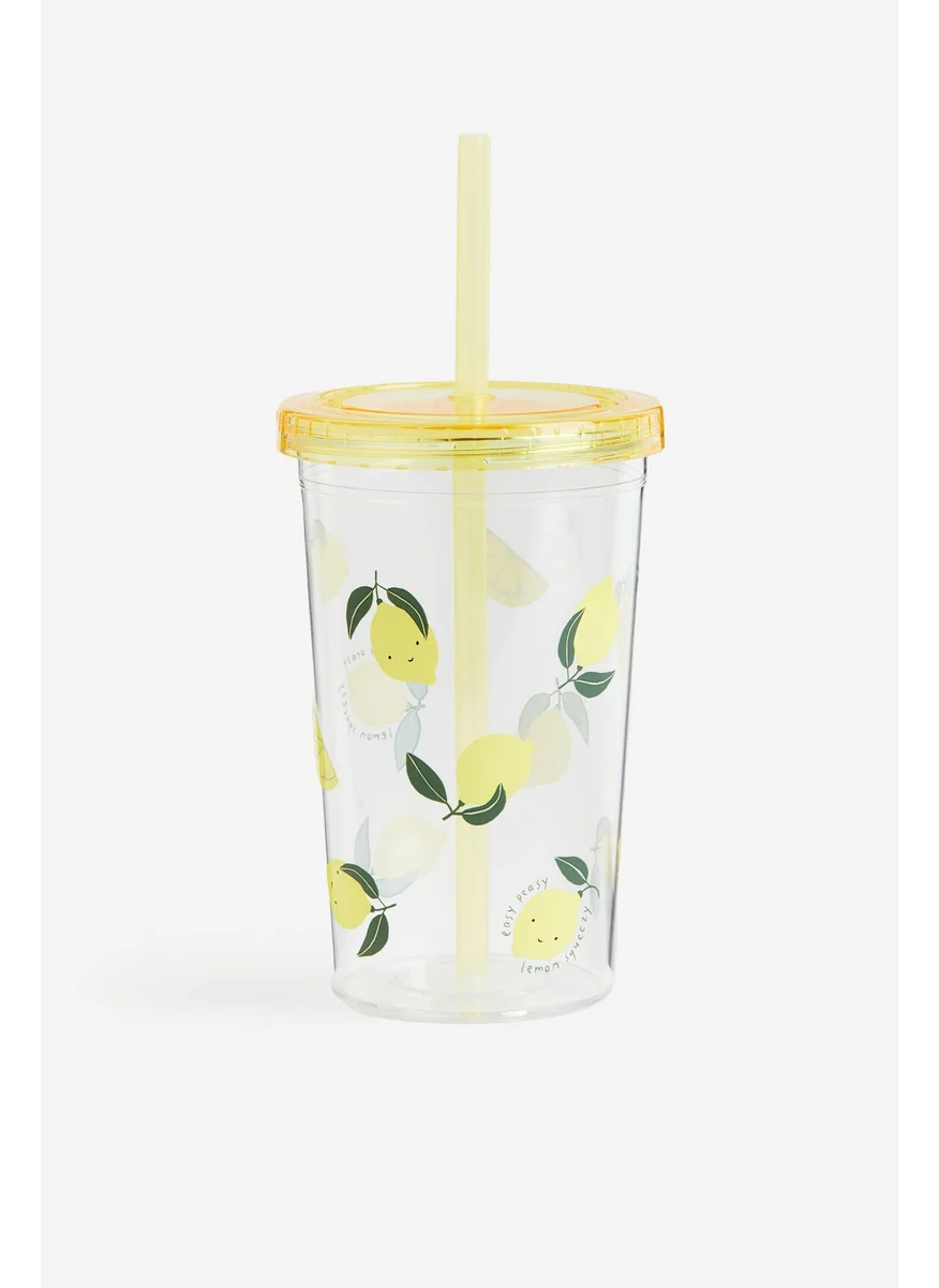 H&M Patterned Plastic Mug With A Straw