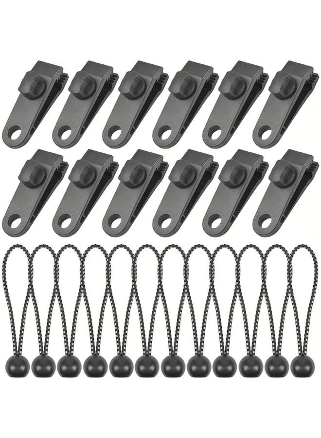 24pcs Heavy Duty Tarp Clips And Bungee Cords Set For Outdoor Camping Awnings Car Covers - Image 2