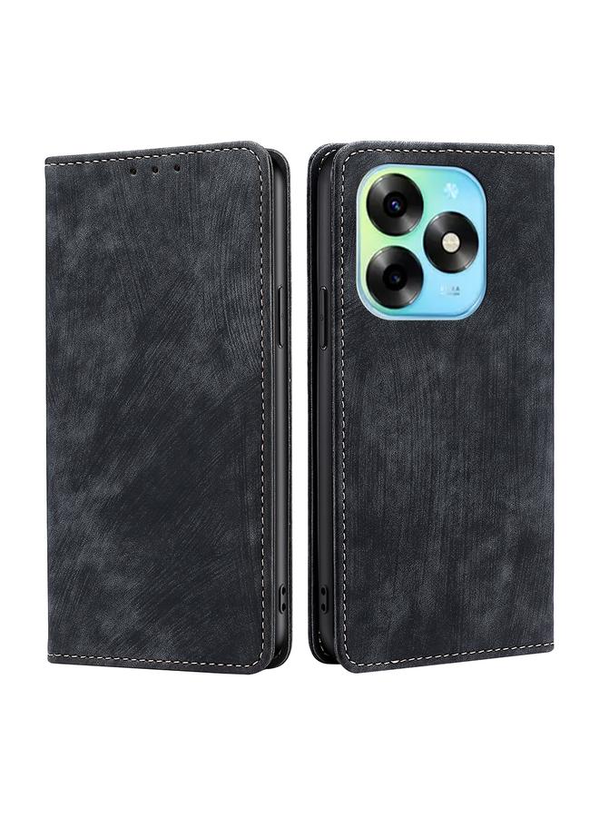For Itel S23 Plus 4G RFID Anti-theft Brush Magnetic Leather Phone Case(Black)