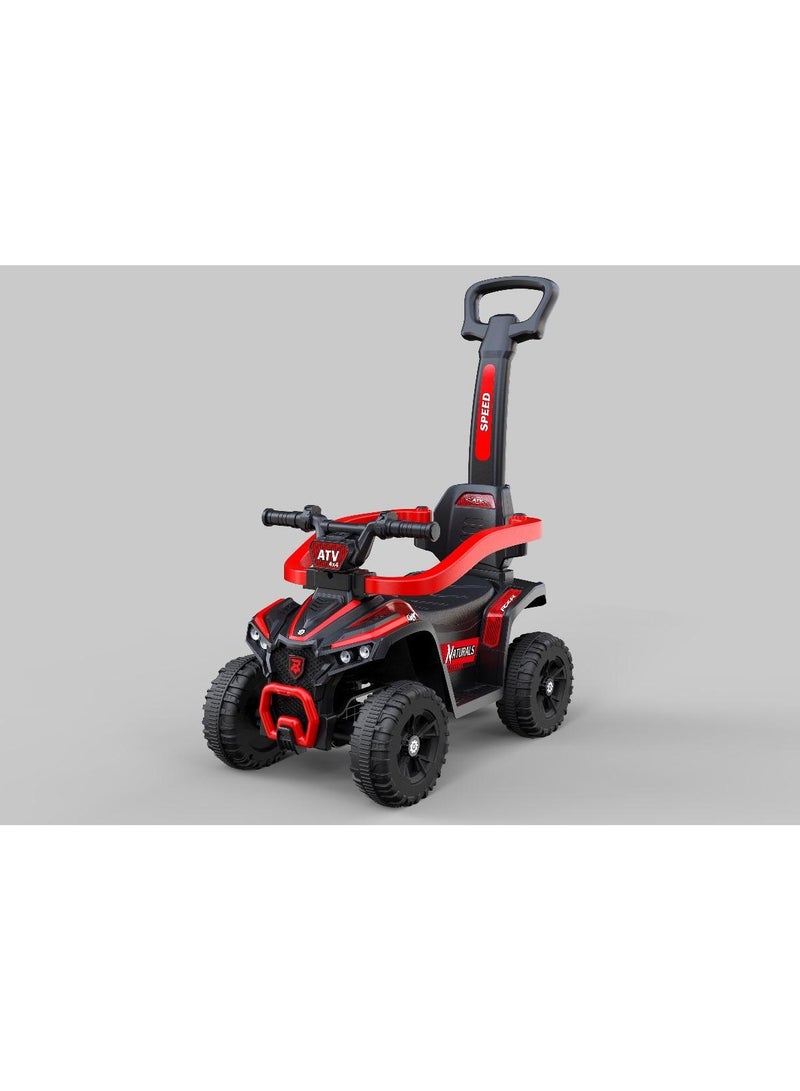 4-in-1 red Ride-On Push Car for Kids – Stylish ATV Design with Handle, Guardrail, Footrest & Storage – For Girls Ages 1-3