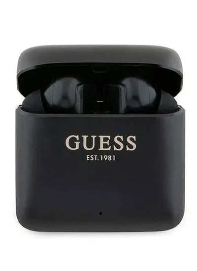 GUESS True Wireless Bluetooth Earbuds Satined Finish with Printed Logo - Black