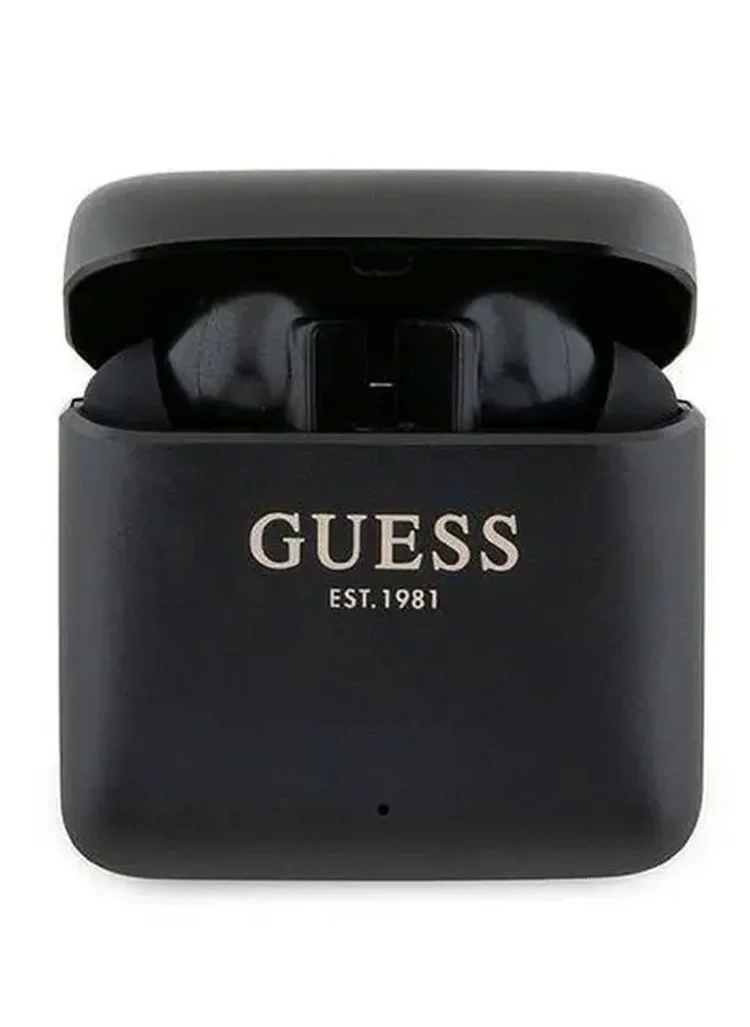 GUESS True Wireless Bluetooth Earbuds Satined Finish with Printed Logo - Black