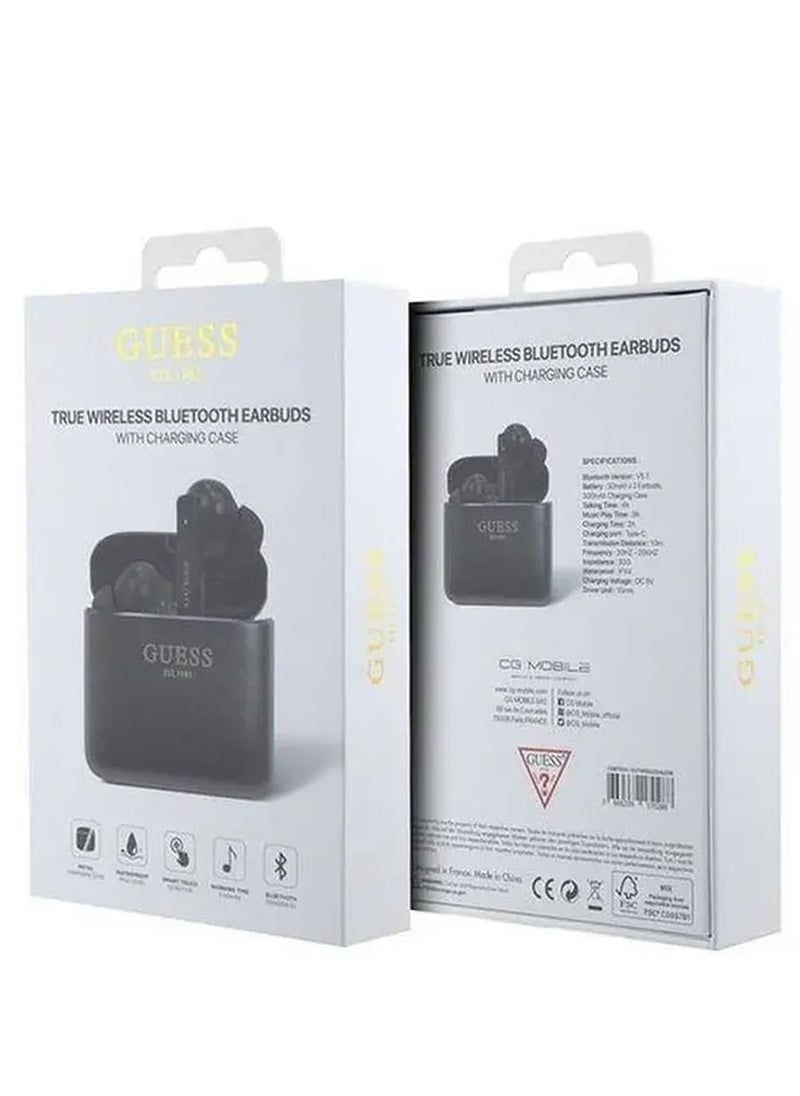 GUESS True Wireless Bluetooth Earbuds Satined Finish with Printed Logo - Black  - Image 5