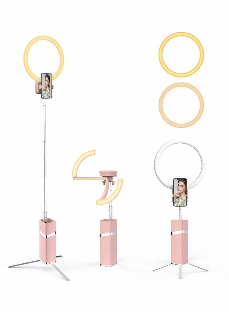 Excefore Foldable Portable Travel Selfie Ring Light, 10” Rechargeable Cordless Ring Light, 4000mAh Battery, 79” Foldable Selfie Tripod Stand Travel Ring Light for Selfie, Live Stream, Pink  - Image 1