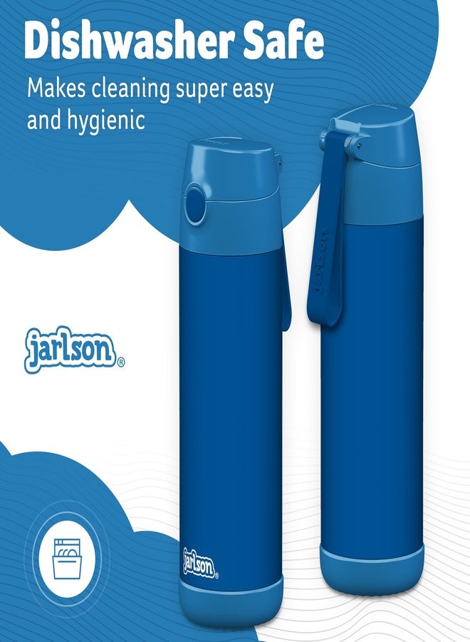 Jarlson زجاجة ماء للأطفال من جارلسون® شارلي مصنوعة من الفولاذ المقاوم للصدأ مع شفاطة - ترمس 350 مل - معتمدة من TÜV - خالية من مادة BPA - مانعة للتسرب - زجاجة ماء حرارية للمدرسة والحضانة - أزرق، 500 مل - Image 3