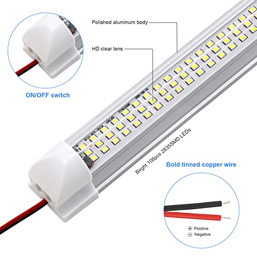 RVZONE 12v LED Interior Light Bar | 108LEDs 1600LM 6W DC 12 Volt led Strip Lights Enclosed Trailer Lights Fixture for Camper Truck Van RV Trailer Cargo Cabient Lights Fixture Motorhome Lorry (4Pack) - Image 4
