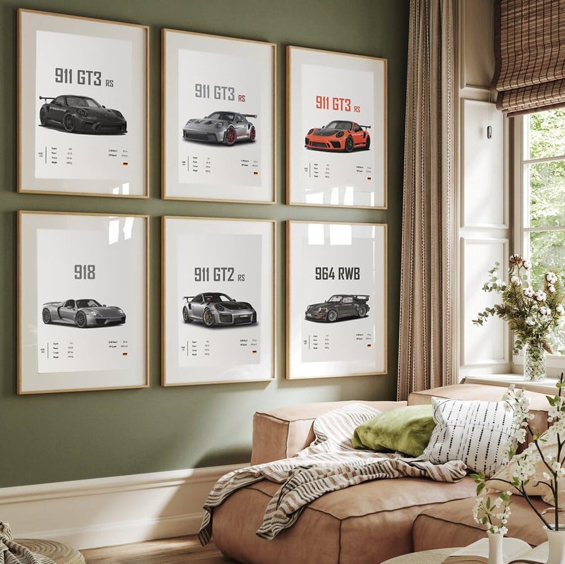 Dujoi Car Poster 911 GT3RS Posters Racing Car Wall Art Vintage Car Posters For Men Car Art Prints 911 Coated Paper Cardstock Prints(Unframe,Set Of 6,8x12inch) - Image 2