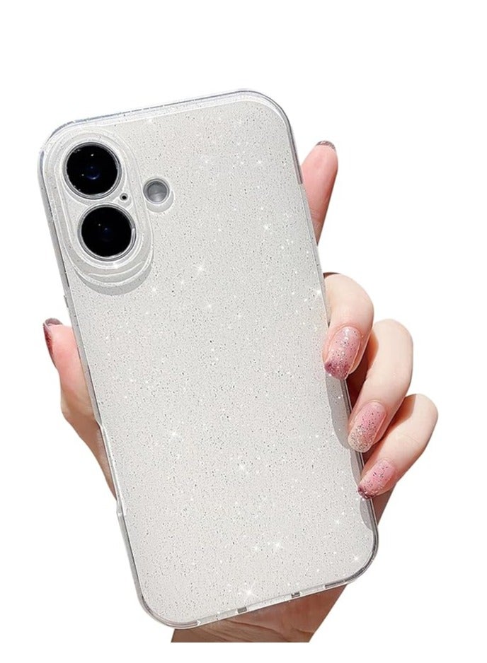 Compatible with iPhone 16 Plus Case,Cute Aesthetic Bling Glitter Thin Slim Shockproof Soft TPU Sparkly Shiny Girly Cover for Women Girl for iPhone 16 Plus Case 6.7 inch-White - Image 1