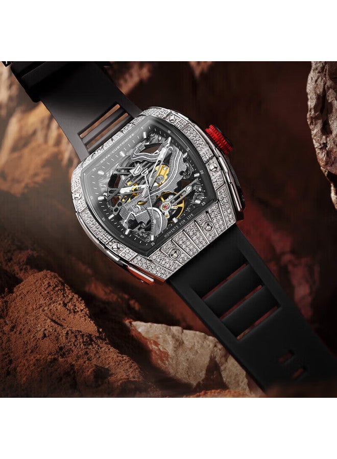 Geya Great Wall Series Men's Watch, Barrel-shaped Skeleton Fully Automatic Mechanical Watch For Men, Gift For Boyfriend - Image 5