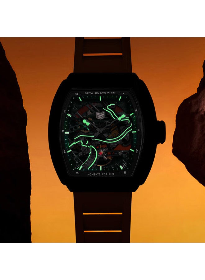 Geya Great Wall Series Men's Watch, Barrel-shaped Skeleton Fully Automatic Mechanical Watch For Men, Gift For Boyfriend - Image 4