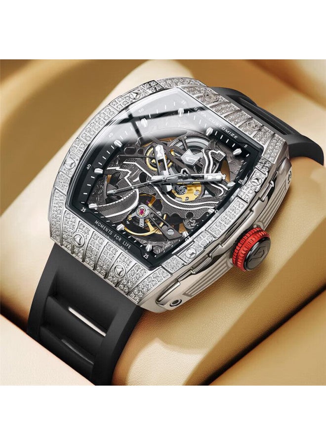 Geya Great Wall Series Men's Watch, Barrel-shaped Skeleton Fully Automatic Mechanical Watch For Men, Gift For Boyfriend - Image 1