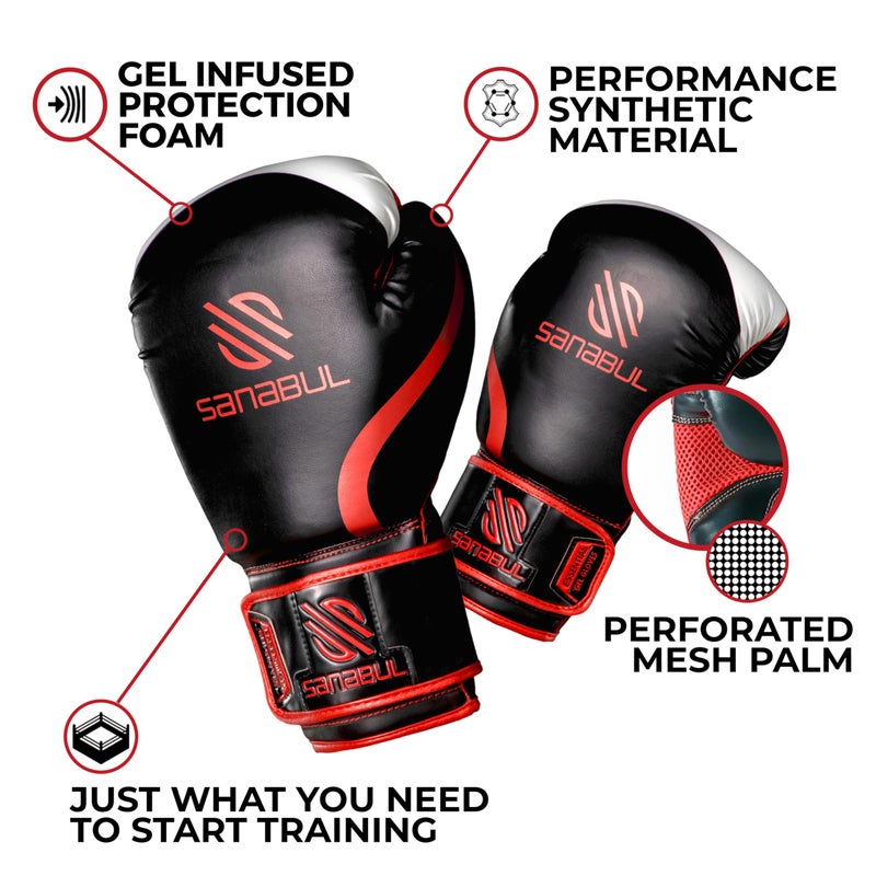 Sanabul Essential Gel Boxing Gloves for Men & Women, Kickboxing MMA, Muay Thai Gloves and Heavy Bag Training Punching & Sparring, Black/Red 12 oz - Image 2