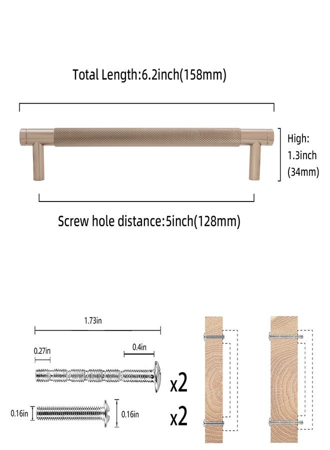 COTYKILEY 10 Pack 5 Inch(128mm) Champagne Bronze Knurled Cabinet Handles Gold Knurled Kitchen Cabinet Pulls Cabinet Door Handles Kitchen Cabinet Hardware Cupboard Drawer Pulls Dresser Handles - Image 2
