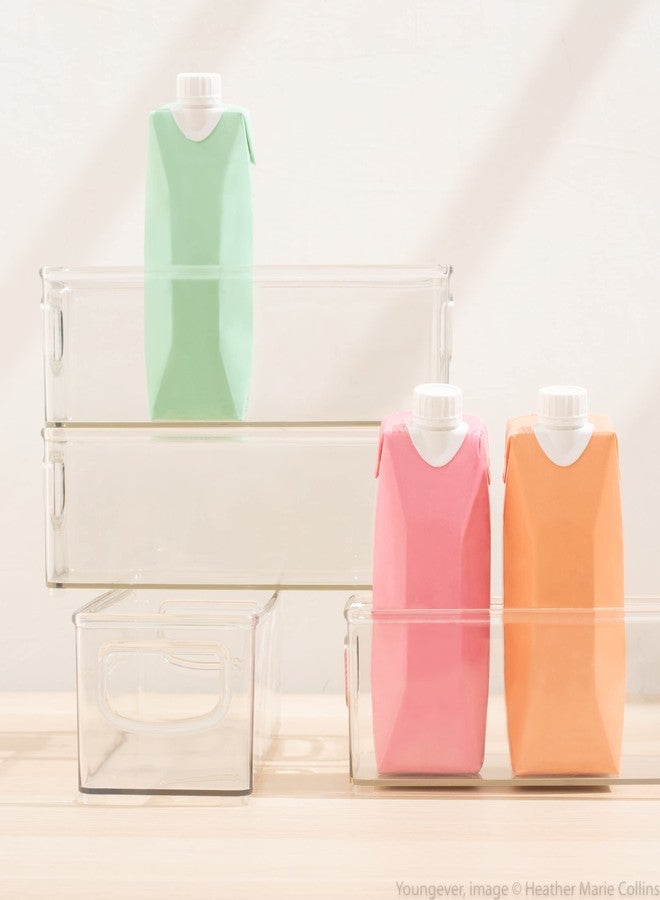 Youngever 4 Pack Stackable Plastic Storage Organizer Container Bins, Stackable Storage Bins with Handler for Refrigerator, Pantry (10" x 4" x 3") - Image 2