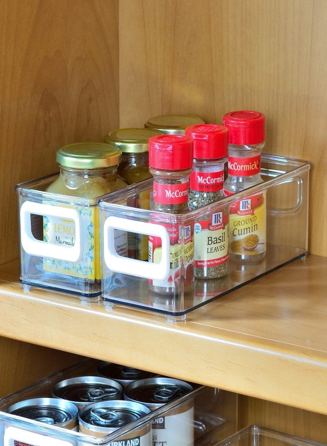 Youngever 4 Pack Stackable Plastic Storage Organizer Container Bins, Stackable Storage Bins with Handler for Refrigerator, Pantry (10" x 4" x 3") - Image 3