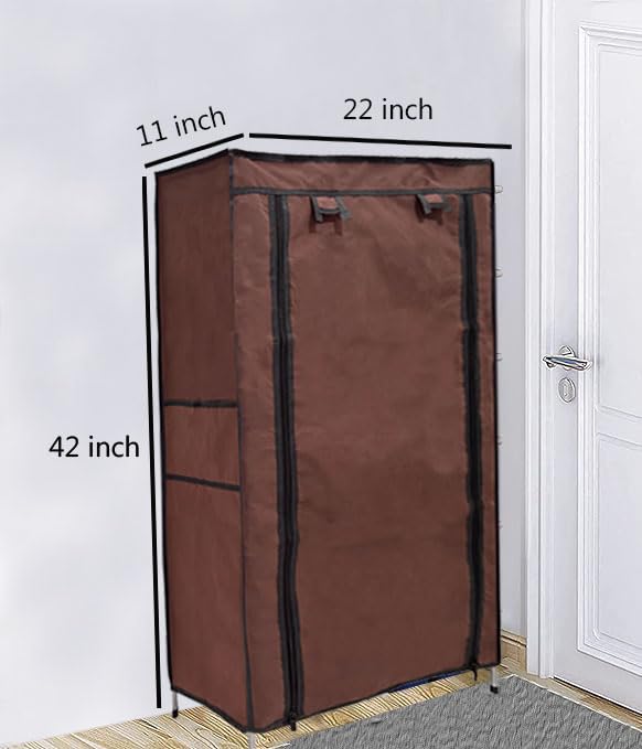 SANAMSTORE Open 6 Tier Metal Pipe With Non-Woven 100Gsm Fabric Cover Shoe/Cloth/Toy/Books Rack-Brown, 30 X 55 X 110 CM - Image 2