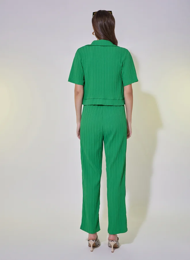 Take Two Textured Crop Shirt and Pants Co-Ords
