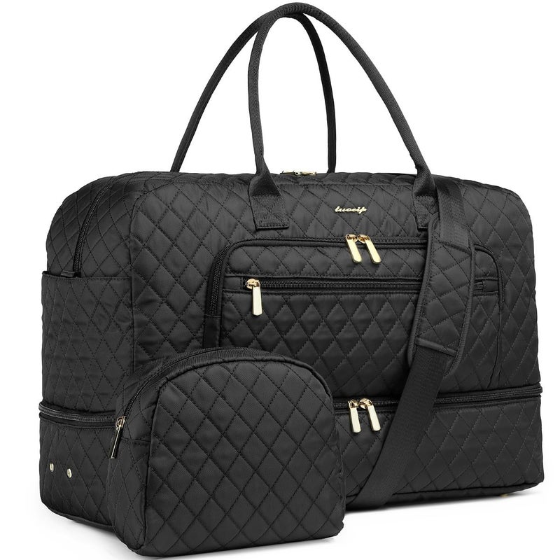 LUOCIP Large Women Travel Duffle Bag - Carry on Overnight Bag Weekend Travel Duffel Tote Bag Yoga Gym Bag with Wet Pocket Toiletry Weekender Overnight Bag for Travel Business Trips Sport Hospital Black - Image 1