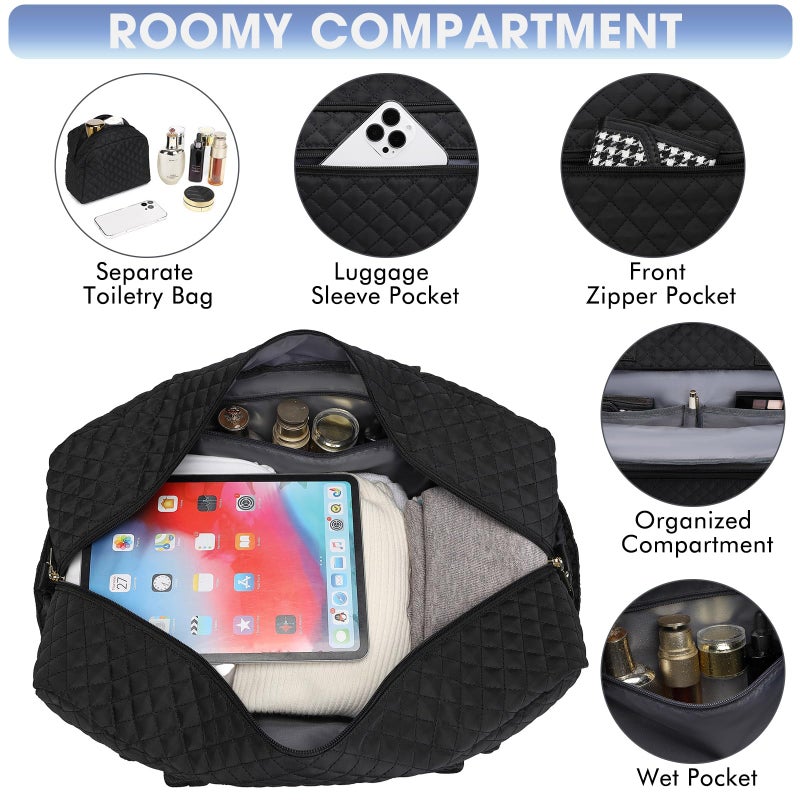 LUOCIP Large Women Travel Duffle Bag - Carry on Overnight Bag Weekend Travel Duffel Tote Bag Yoga Gym Bag with Wet Pocket Toiletry Weekender Overnight Bag for Travel Business Trips Sport Hospital Black - Image 4