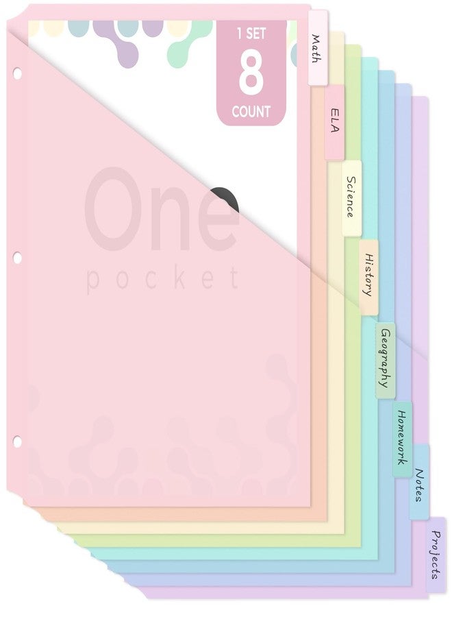 SKYDUE Binder Dividers with Tabs, 8 Tab Dividers for 3 Ring Binders, Pastel Plastic Dividers - Image 1