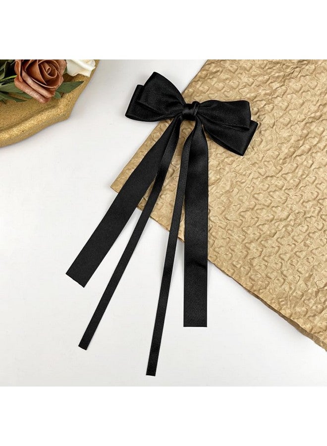 سالوسي مشابك شعر كبيرة من شرائط الساتان للنساء والفتيات مع ذيل طويل، وردي وأسود، قطعتان - Image 3