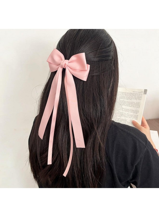 سالوسي مشابك شعر كبيرة من شرائط الساتان للنساء والفتيات مع ذيل طويل، وردي وأسود، قطعتان - Image 5