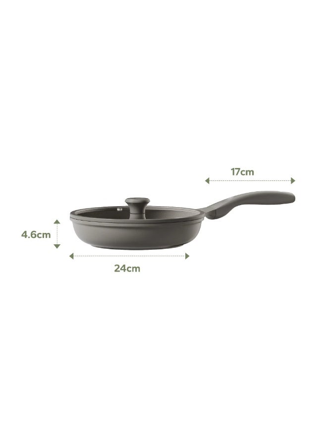 Redchef مقلاة ووك من سلسلة ريدشيف ستار سيراميك روك مقاس 24 سم مع غطاء، خالية من مركبات PFAS وPTFE وPFOA، ومناسبة لجميع أنواع المواقد (رمادي). - Image 1