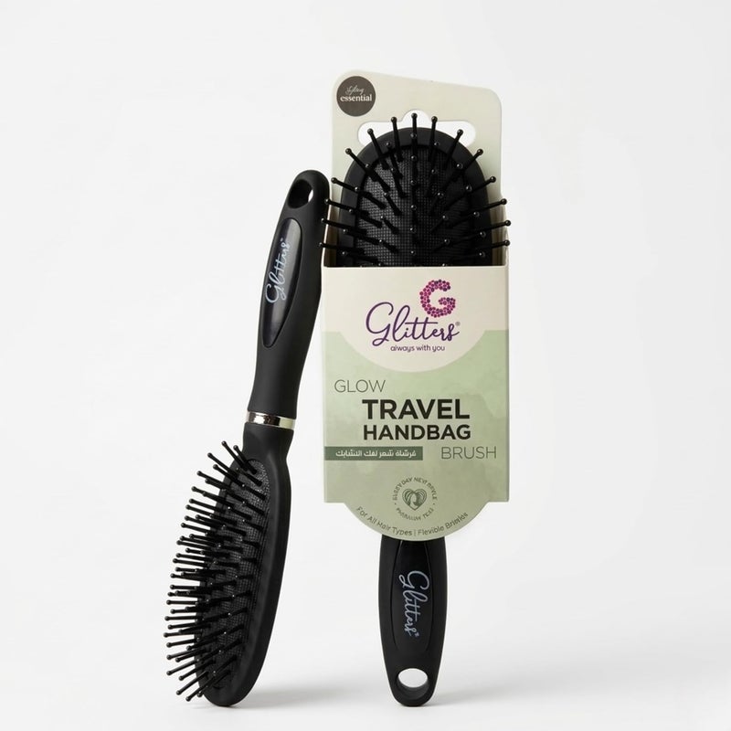 Glitters Travel Handbag Hair Brush with Flexible Bristles - Portable Size - Image 1