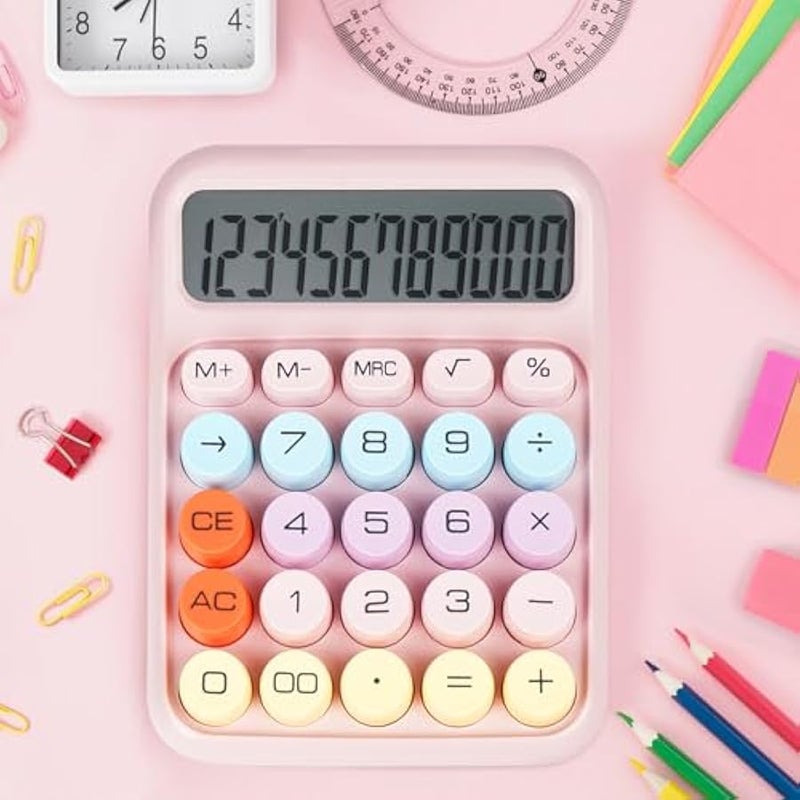 Arabest Mechanical Switch Calculator with Big ons, Calculators Desktop, 12 Digits, Large LCD Display, Desk Calculator, Cute Pink Calculators for Teachers Students Basic Office (Pink) - Image 4