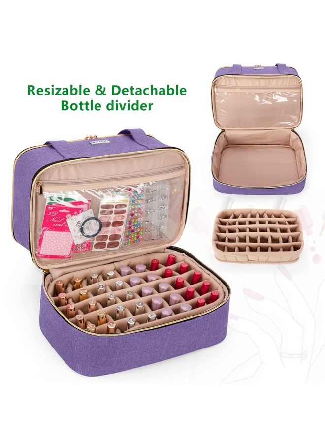 BAFASO Nail Polish Storage Holds 40 Bottles (15ml - 0.5 fl.oz) and a Nail Lamp, Nail Polish Carrying Case with Manicure Tools Sections (BAG ONLY), Purple - Image 1