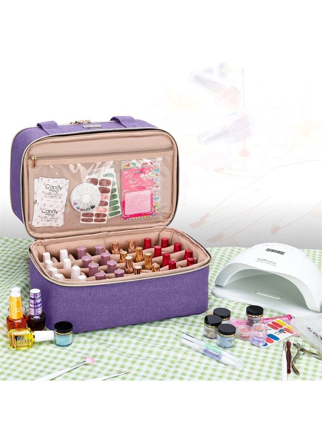 BAFASO Nail Polish Storage Holds 40 Bottles (15ml - 0.5 fl.oz) and a Nail Lamp, Nail Polish Carrying Case with Manicure Tools Sections (BAG ONLY), Purple - Image 2