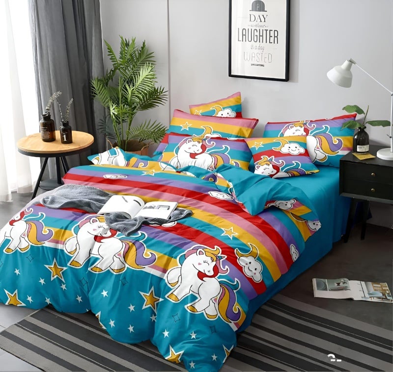 Gleeson 310 Tc Kids King Size Bedsheet Cotton Feel,Unicorn Printed Bedsheet King Size Bed for Kids Room with Pillow Covers,Flat Bed Cover,Cartoon Bedsheet for Girls Boys Room (90"x100") - Image 2