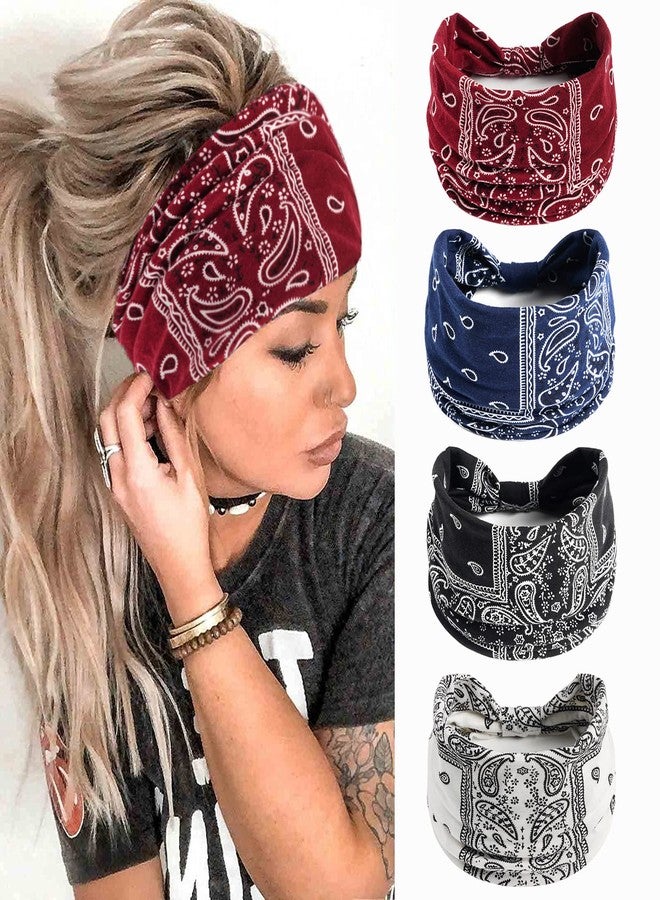 flintronic 4Pcs Wide Headbands for Women, Fashion Yoga Hair Bands, Wraps Bow-Knot Cute Hair Bands, Hair Accessories for Daily Sport Fitness - Image 1