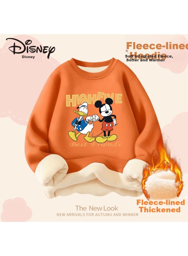 Disney Kids Autumn Winter Fleece Lined Thickened Sweatshirt Fist Bump Mickey Orange Size 140