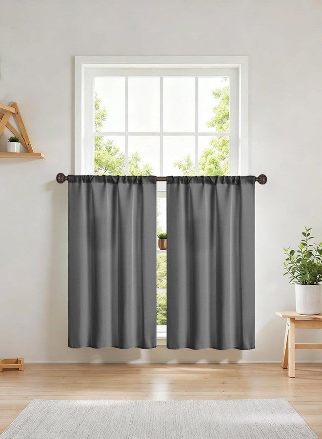 إيزي هوم ستارة عازلة للحرارة قصيرة من إيزي هوم، مزودة بجيب لقضيب الستارة، مناسبة للمطبخ، وخزانة الملابس، وغرفة المعيشة، والحمام (رمادي داكن، 27 بوصة عرض × 36 بوصة طول (عبوة من قطعتين)) - Image 1