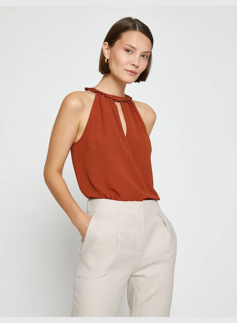 كوتون Sleeveless Neck Detail Blouse