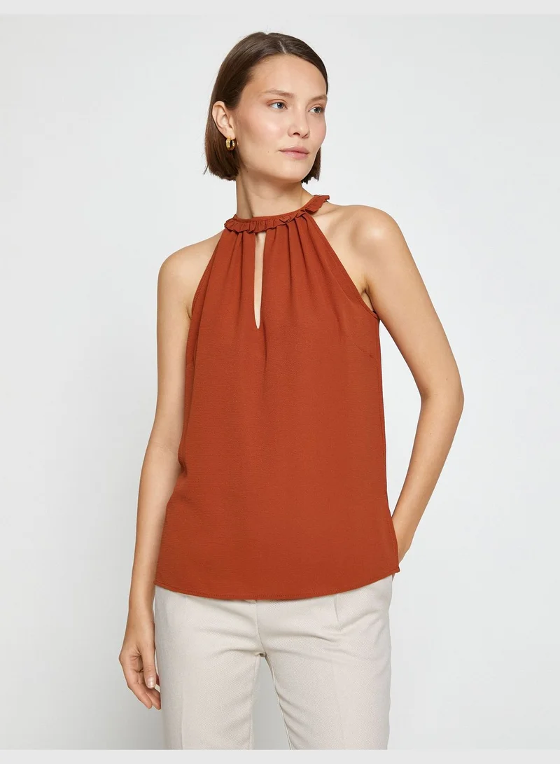 كوتون Sleeveless Neck Detail Blouse