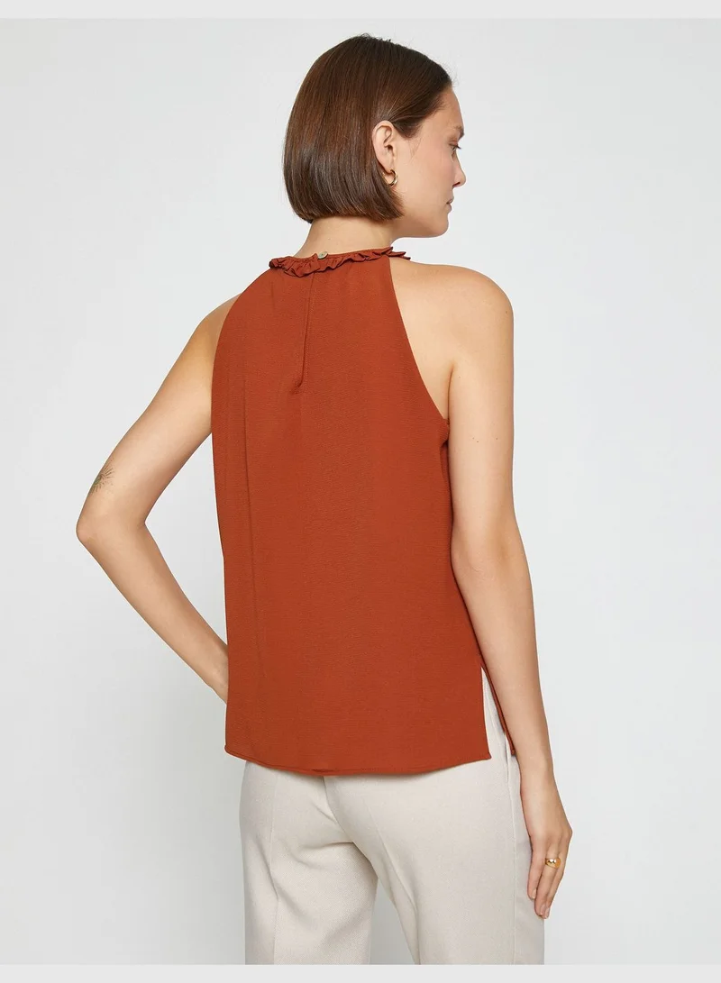 كوتون Sleeveless Neck Detail Blouse