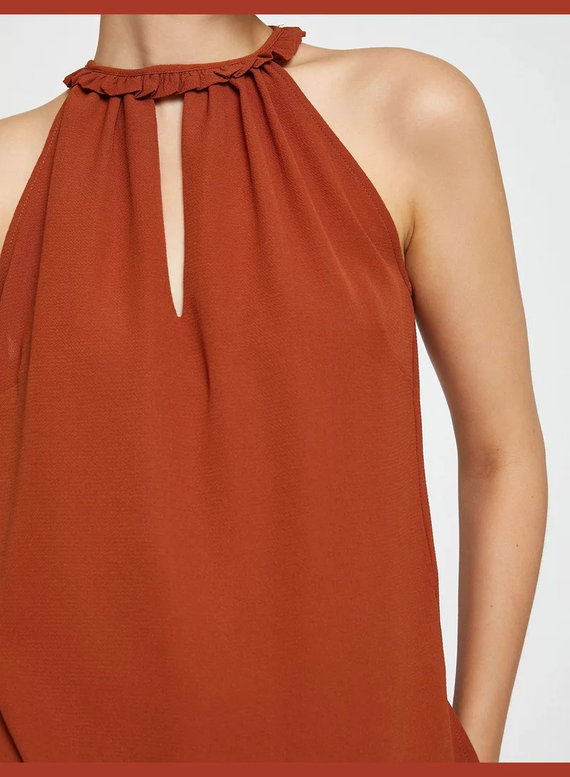كوتون Sleeveless Neck Detail Blouse