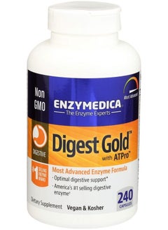 Digest Gold + ATPro, Maximum Strength Enzyme Formula, Prevents Bloating and Gas, 14 Key Enzymes Including Amylase, Protease, Lipase and Lactase, 240 Capsules