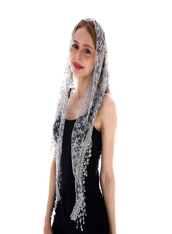 LMVERNA Triangle Lace Mantilla Veil Tulle Scarf Covering Church Veil for Mass Wedding Bridesmaids, Gray, M - Image 2