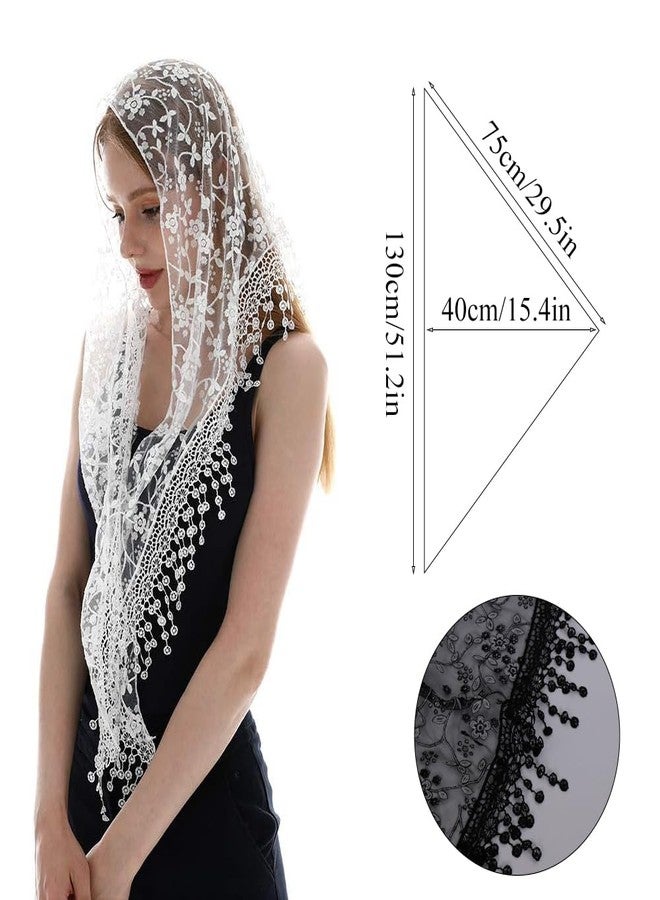 LMVERNA Triangle Lace Mantilla Veil Tulle Scarf Covering Church Veil for Mass Wedding Bridesmaids, Gray, M - Image 5