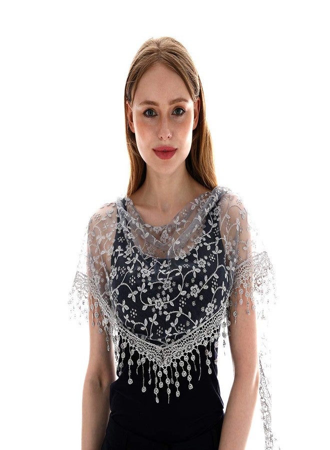LMVERNA Triangle Lace Mantilla Veil Tulle Scarf Covering Church Veil for Mass Wedding Bridesmaids, Gray, M - Image 3