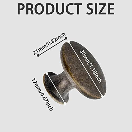 Zorfeter 10 Pcs Antique Brass Cabinet Knobs Round Rustic Brass Drawer Knobs Hardware Pulls Handles for Kitchen Cupboard Dresser, 30mm Diameter - Image 2