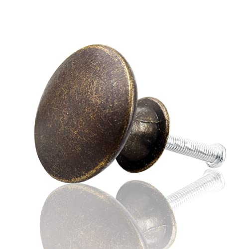 Zorfeter 10 Pcs Antique Brass Cabinet Knobs Round Rustic Brass Drawer Knobs Hardware Pulls Handles for Kitchen Cupboard Dresser, 30mm Diameter - Image 3