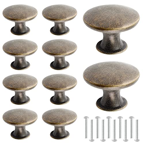 Zorfeter 10 Pcs Antique Brass Cabinet Knobs Round Rustic Brass Drawer Knobs Hardware Pulls Handles for Kitchen Cupboard Dresser, 30mm Diameter - Image 1