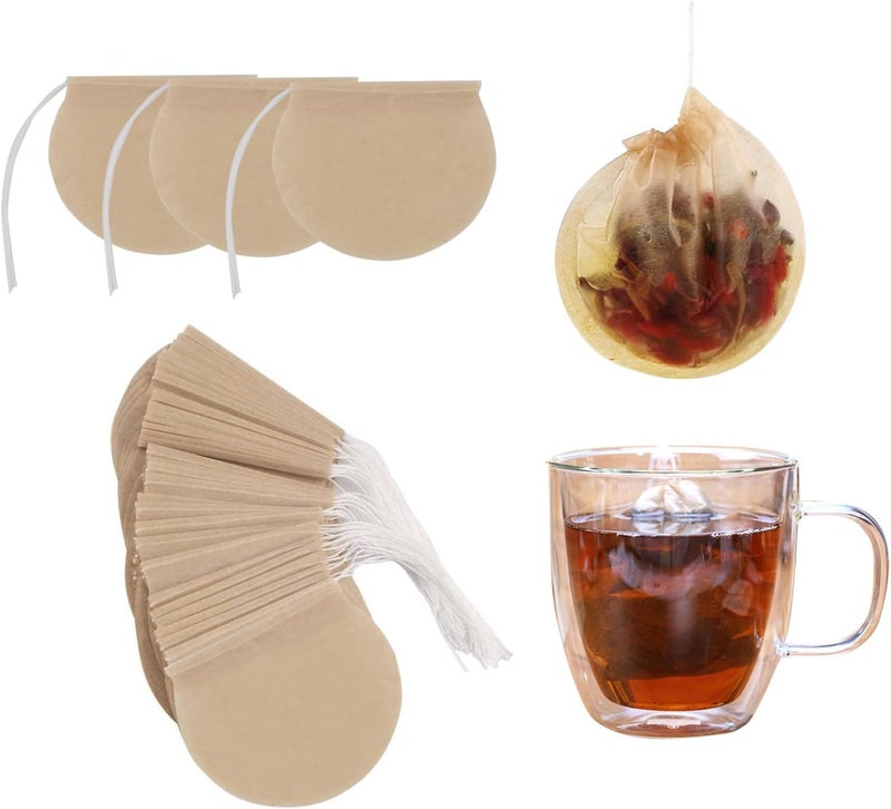 GHAMYEE 400pcs Tea Bags for Loose Leaf Tea Empty Tea Bags Loose Leaf, Disposable Round Natural Tea Filter Bags, Paper Drawstring Tea Bags Unbleached Tea Coffee Bags, Bath Spice Herbs Brewing Soup Bags - Image 1