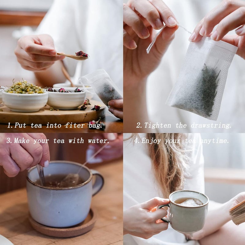 GHAMYEE 400pcs Tea Bags for Loose Leaf Tea Empty Tea Bags Loose Leaf, Disposable Round Natural Tea Filter Bags, Paper Drawstring Tea Bags Unbleached Tea Coffee Bags, Bath Spice Herbs Brewing Soup Bags - Image 5