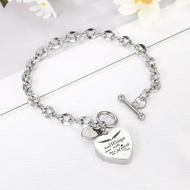 abooxiu Urn Bracelet for Ashes Heart Cremation Bracelets for Ashes Stainless Steel Cremation Jewelry Ash Bracelet Memorial Urn Jewelry Ash Holder Link Chain Toggle Clasp for Men Women - Image 3