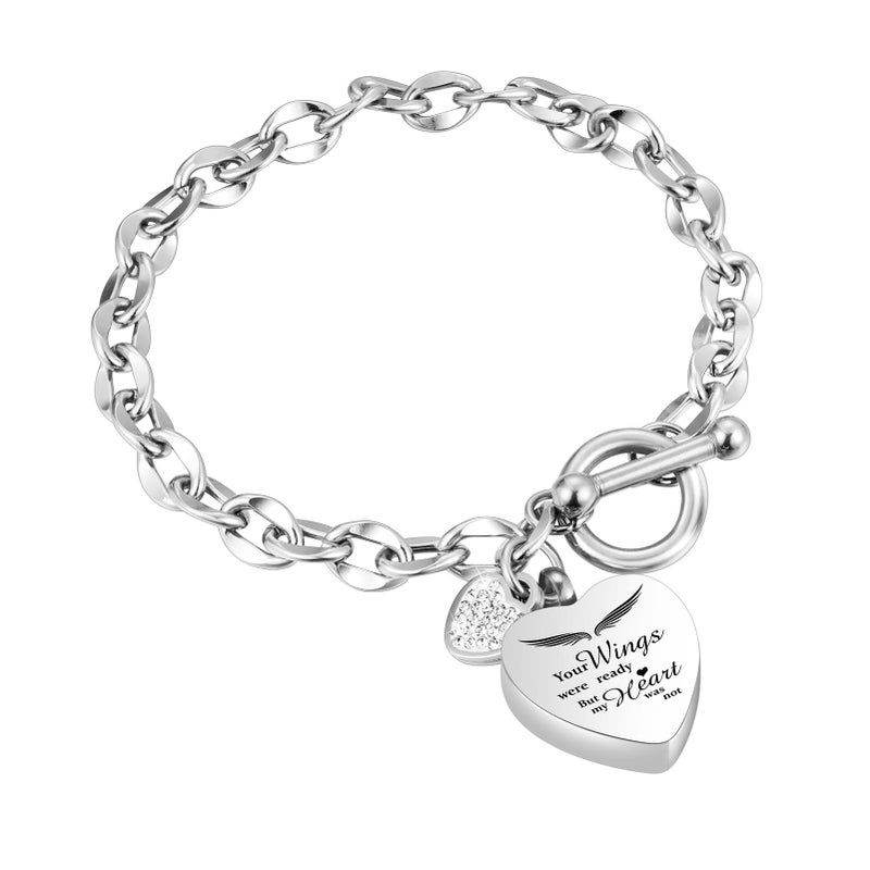 abooxiu Urn Bracelet for Ashes Heart Cremation Bracelets for Ashes Stainless Steel Cremation Jewelry Ash Bracelet Memorial Urn Jewelry Ash Holder Link Chain Toggle Clasp for Men Women - Image 1